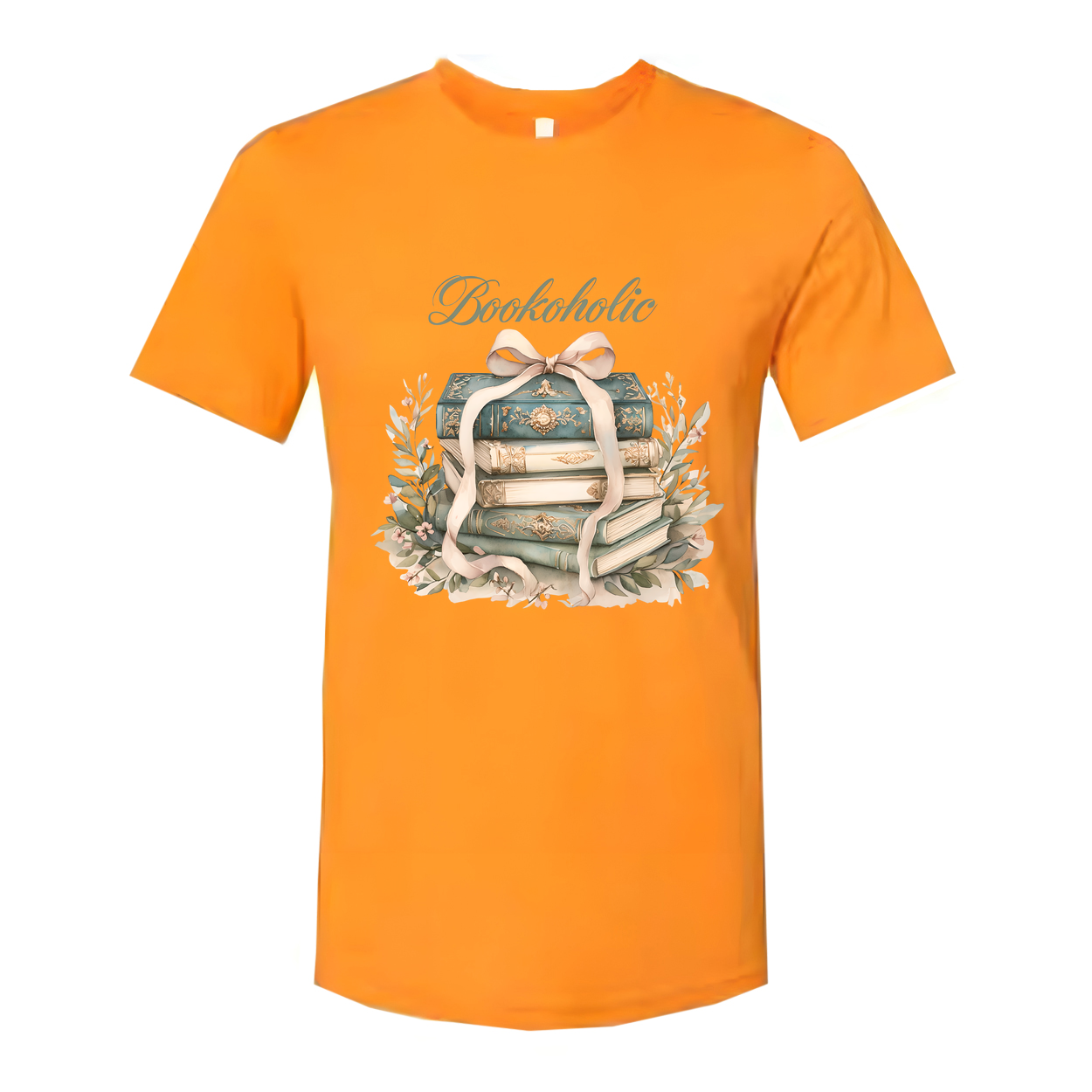 Bookoholic Stack of Books With Ribbon Flowers Unisex Tee