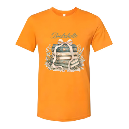 Bookoholic Stack of Books With Ribbon Flowers Unisex Tee