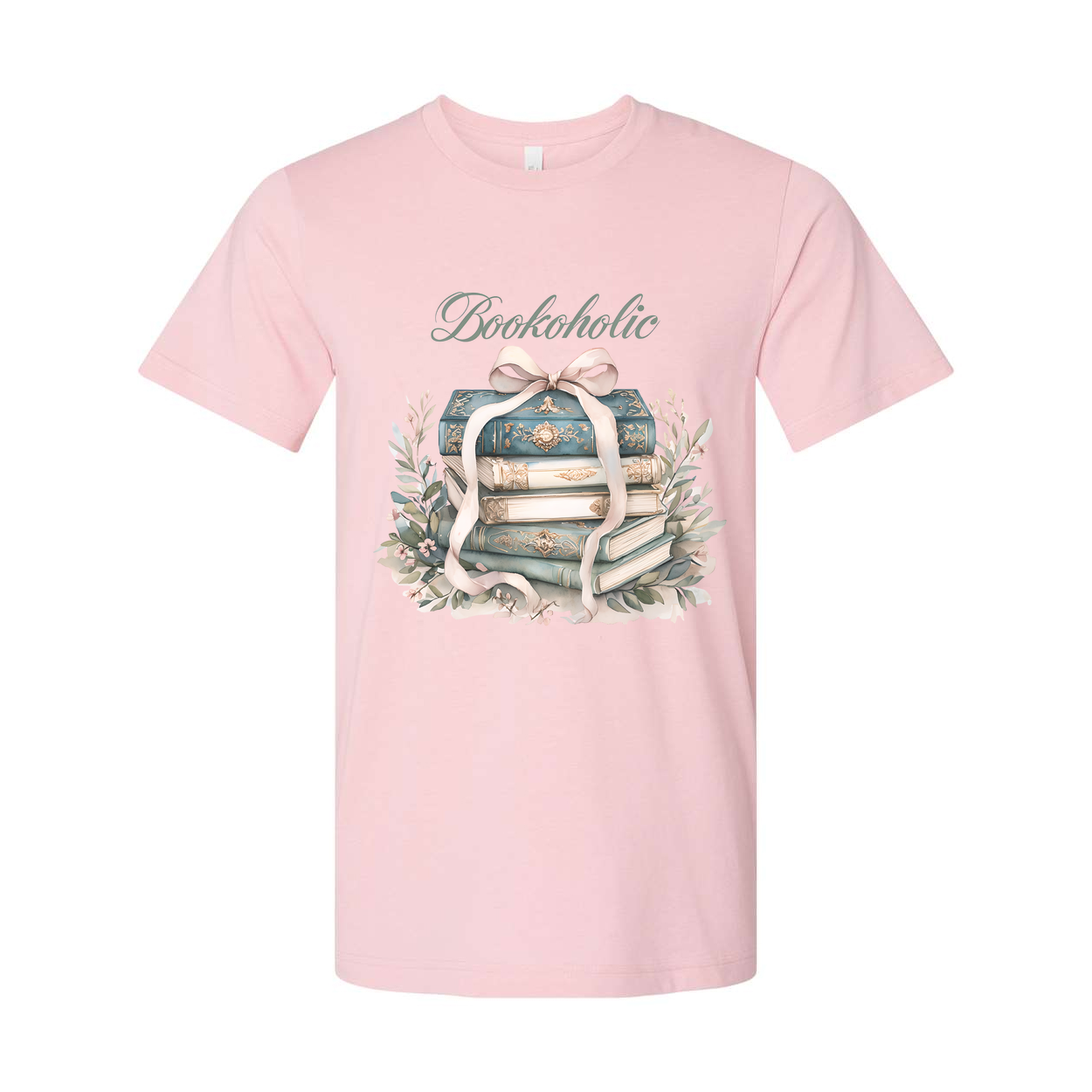 Bookoholic Stack of Books With Ribbon Flowers Unisex Tee