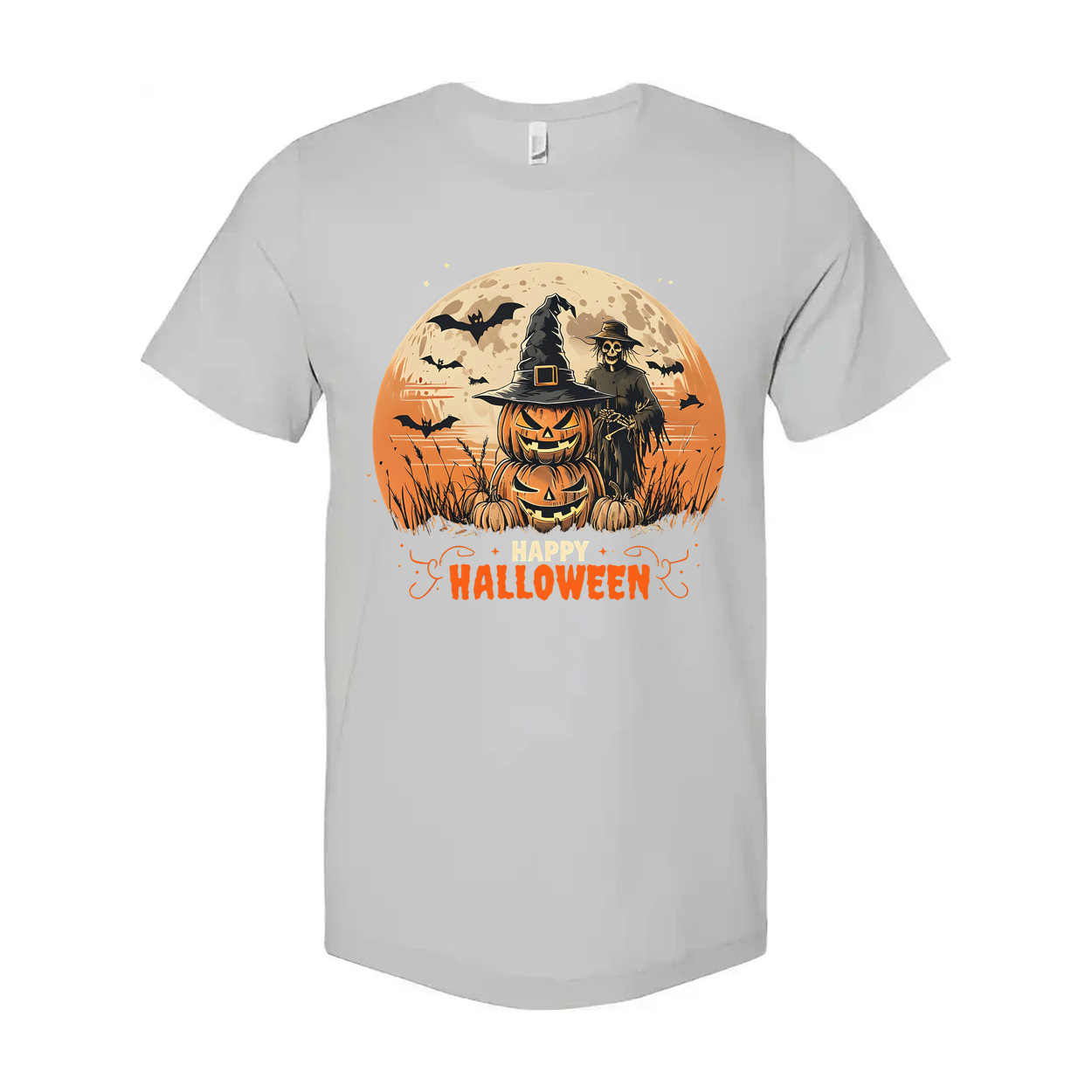 Vintage Halloween Jack O Lantern And Scarecrow Unisex Tee