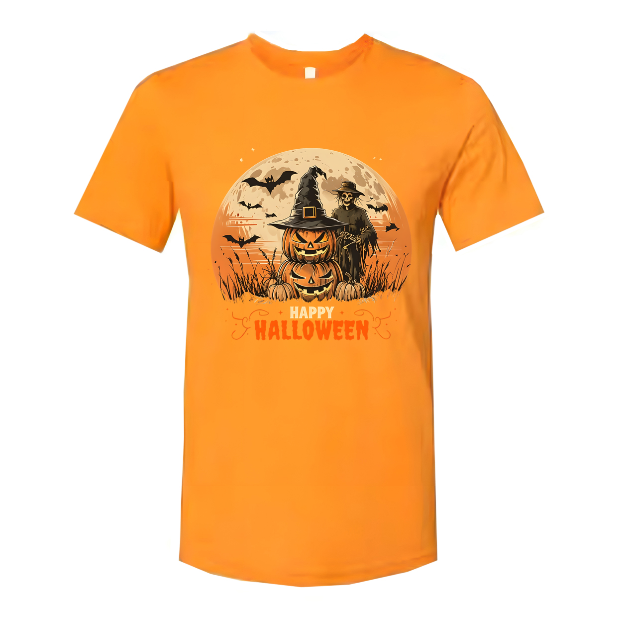 Vintage Halloween Jack O Lantern And Scarecrow Unisex Tee