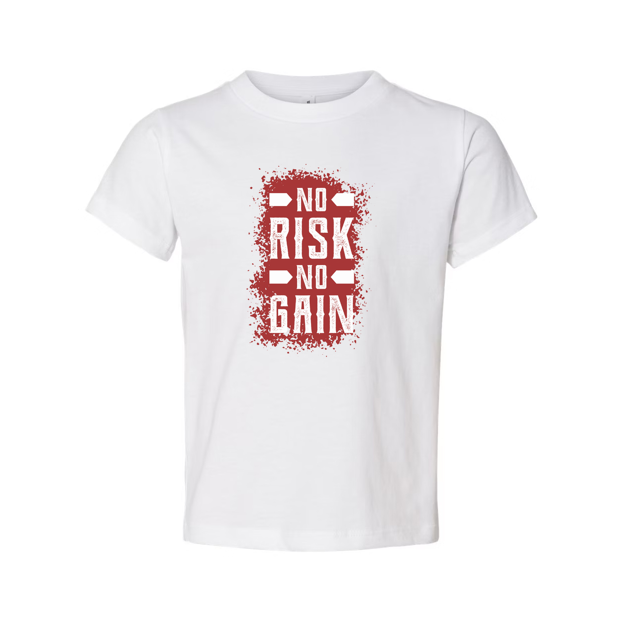 No Risk No Gain Unisex Graphic T Shirt With Bold Red Splatter Print Short Sleeve Cotton Tee