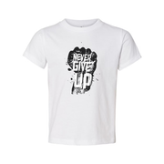 Never Give Up Fist Graphic Unisex Cotton Short Sleeve T Shirt With Bold Black Print