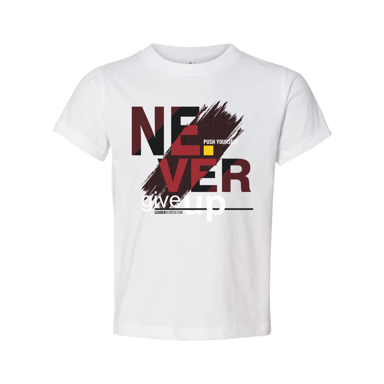 Never Give Up Graphic T Shirt Unisex White Cotton Tee With Bold Red Black Design