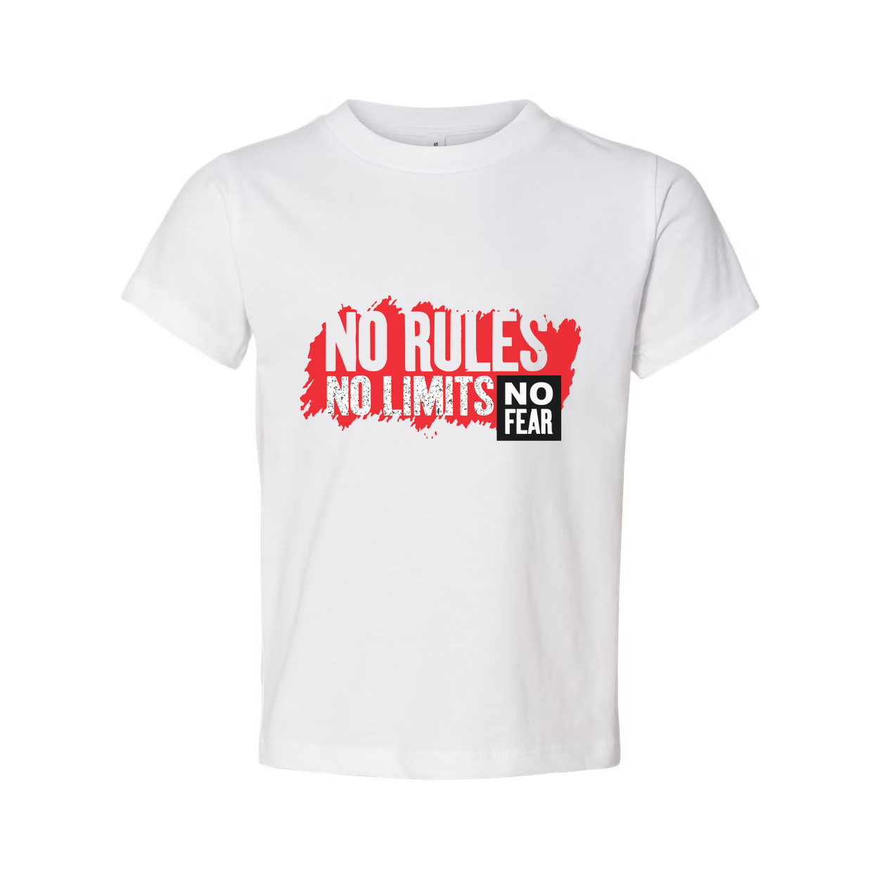 No Rules No Limits No Fear Graphic Tee For Unisex Short Sleeve Cotton T Shirt With Bold Red Print
