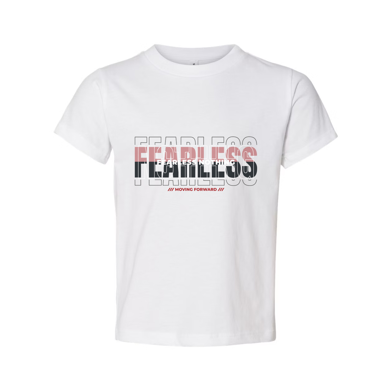 Unisex Fearless Graphic T Shirt With Bold Overlaid Text Design For Workout And Streetwear