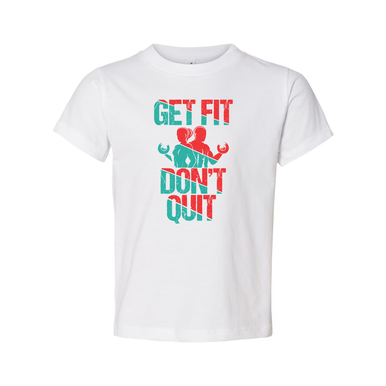 Get Fit Dont Quit Graphic Tee Unisex Workout Shirt With Distressed Red Teal Design