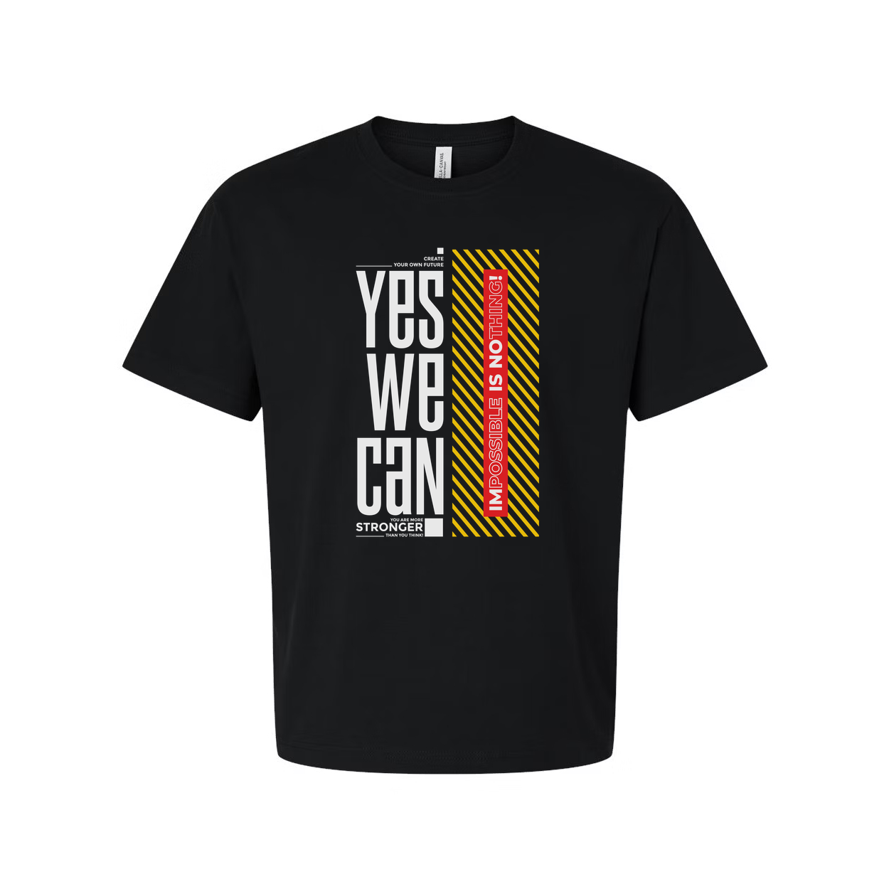 Unisex White T Shirt With Impossible Is Nothing Graphic And Yellow Striped Accent Design