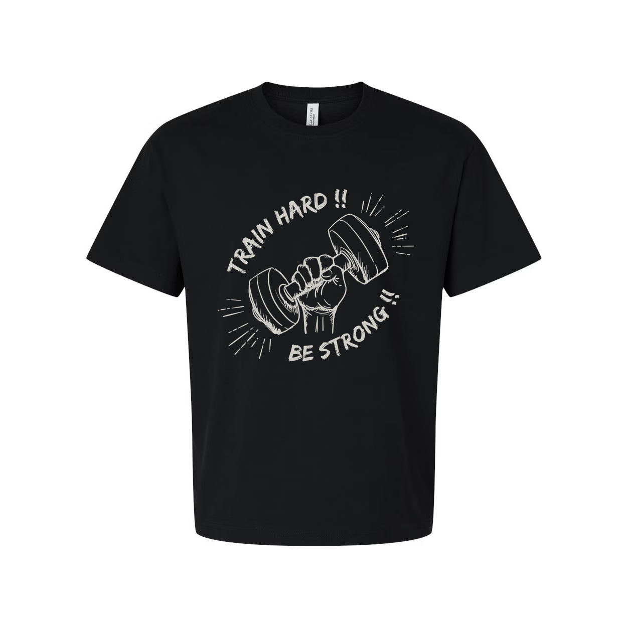 Unisex White Cotton T Shirt With Weightlifting Graphic Be Strong Train Hard For Workout