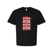 No Risk No Gain Unisex Graphic T Shirt With Bold Red Splatter Print Short Sleeve Cotton Tee