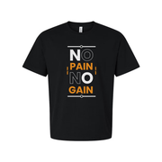 No Pain No Gain Graphic Tee For Unisex Short Sleeve Cotton T Shirt With Bold Orange Text And Minimalist Designs
