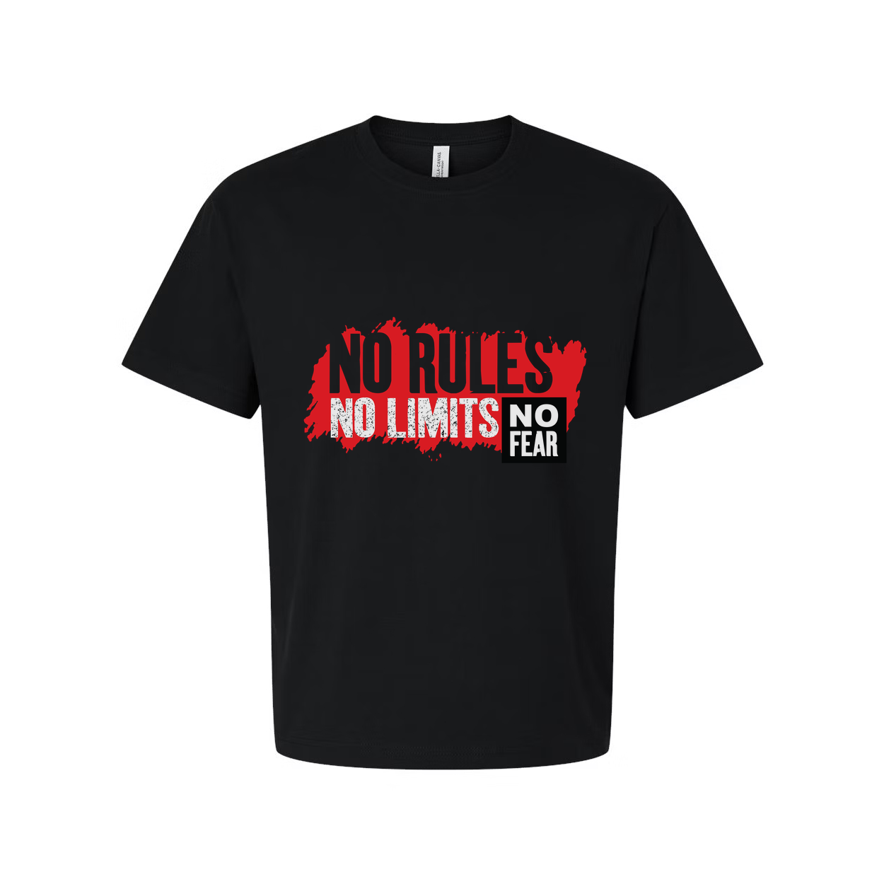 No Rules No Limits No Fear Graphic Tee For Unisex Short Sleeve Cotton T Shirt With Bold Red Print
