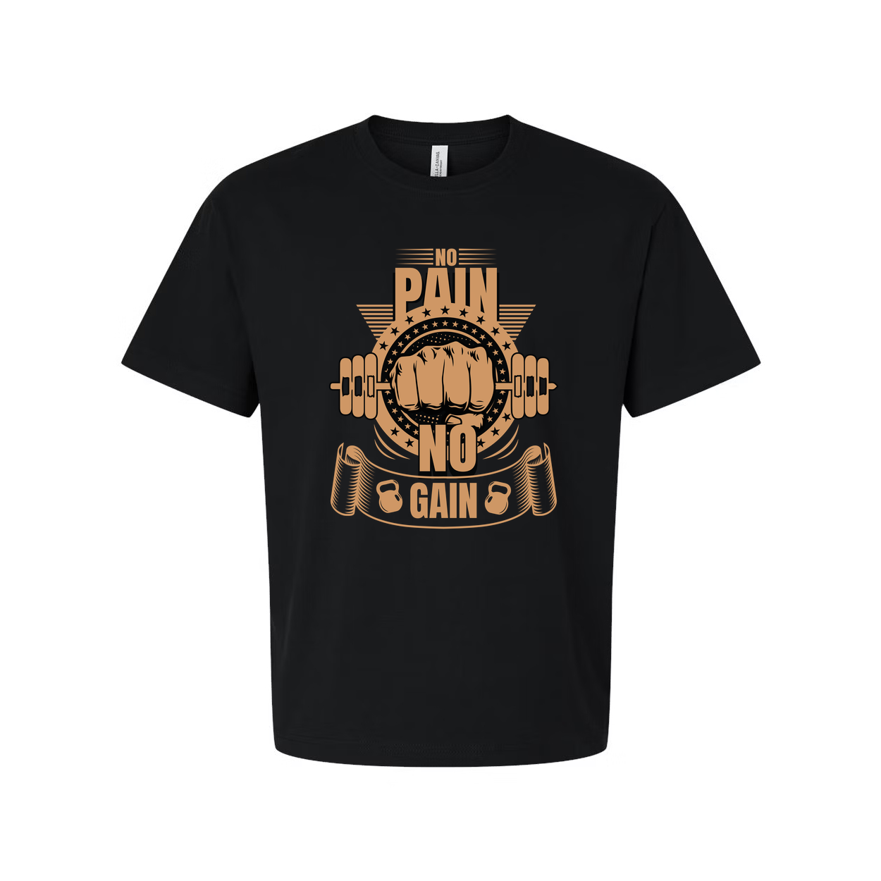 No Pain No Gain Unisex Graphic T Shirt With Fist Lifting Barbell Design In Orange Color
