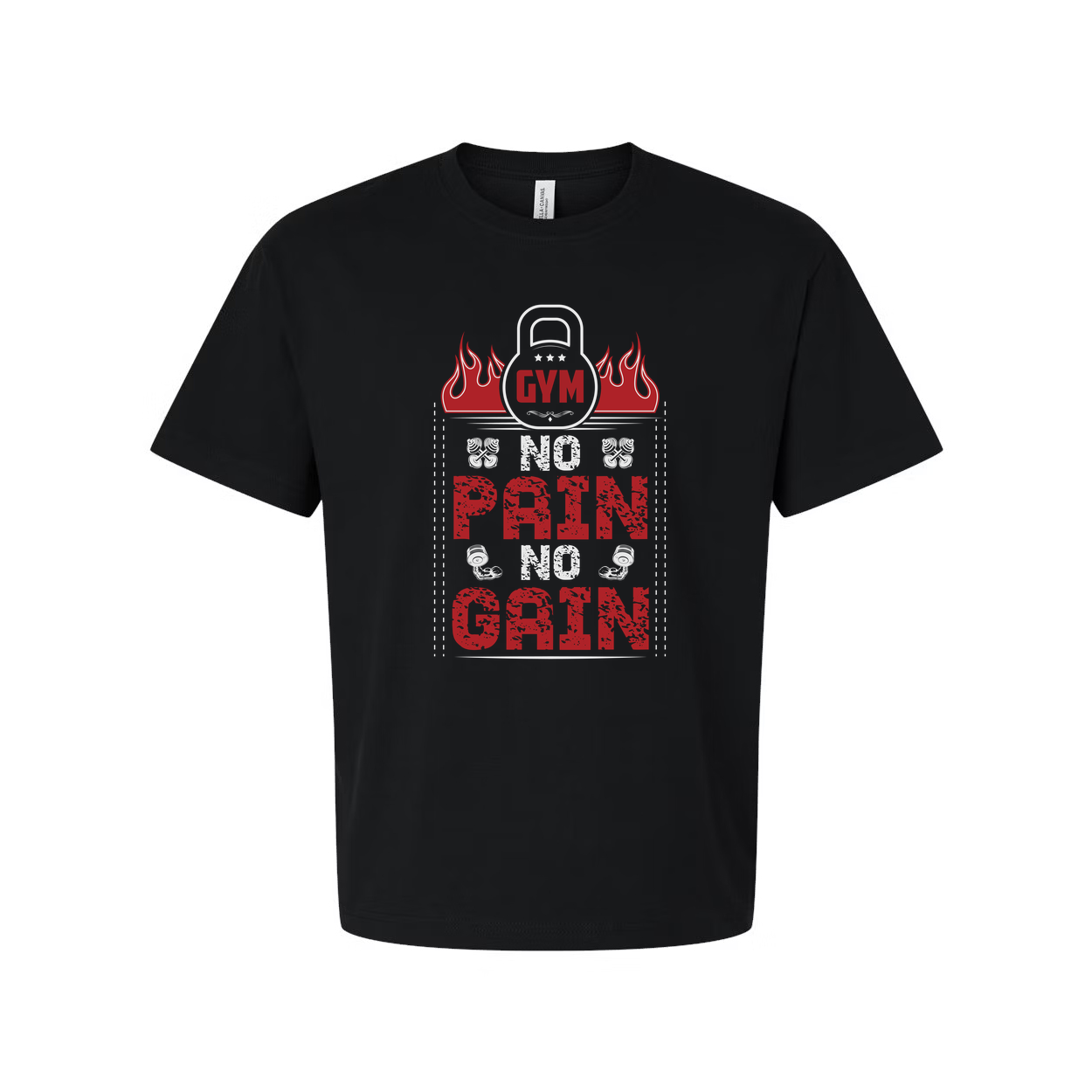 Unisex No Pain No Gain Gym Graphic T Shirt With Flames Design For Fitness Enthusiasts