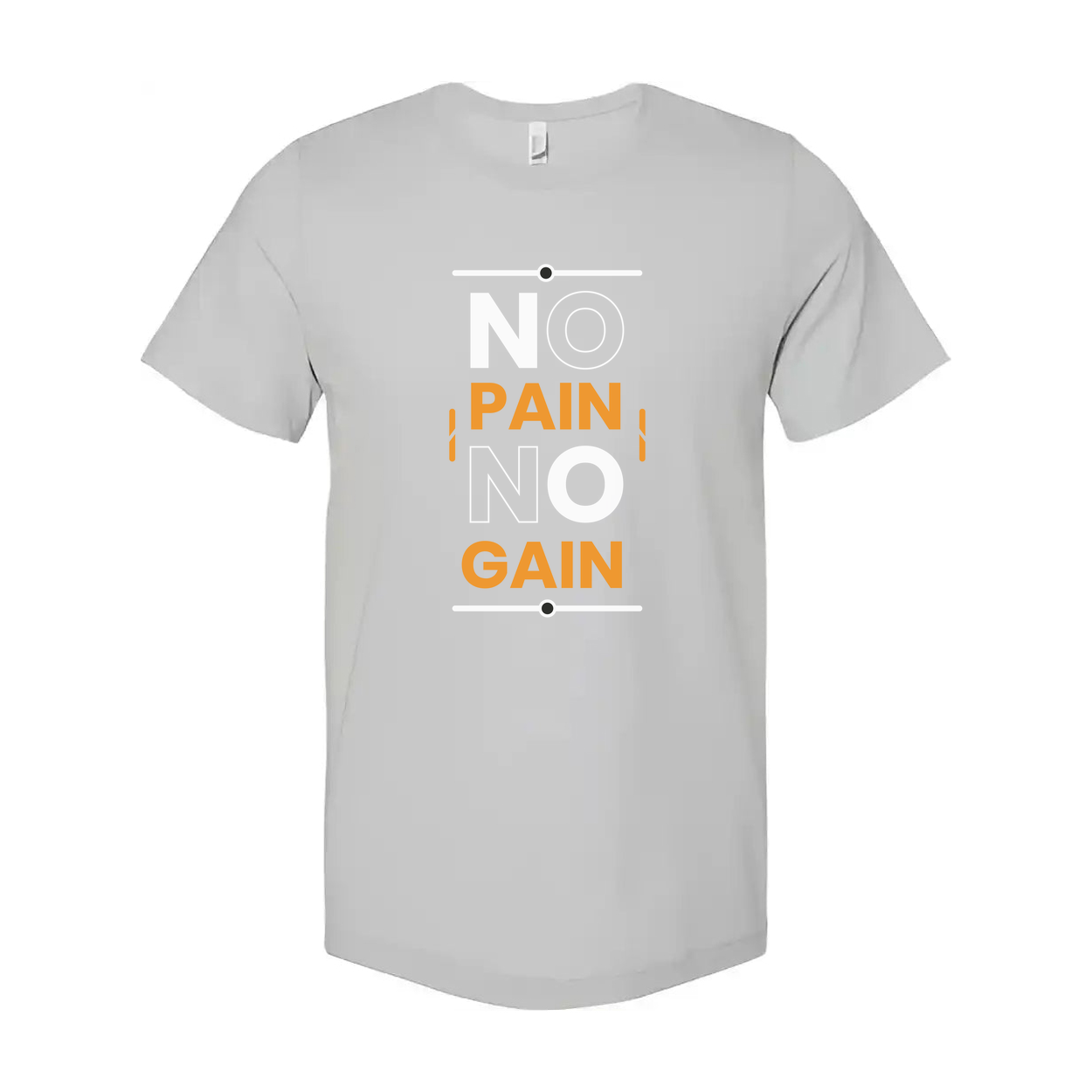 No Pain No Gain Graphic Tee For Unisex Short Sleeve Cotton T Shirt With Bold Orange Text And Minimalist Designs