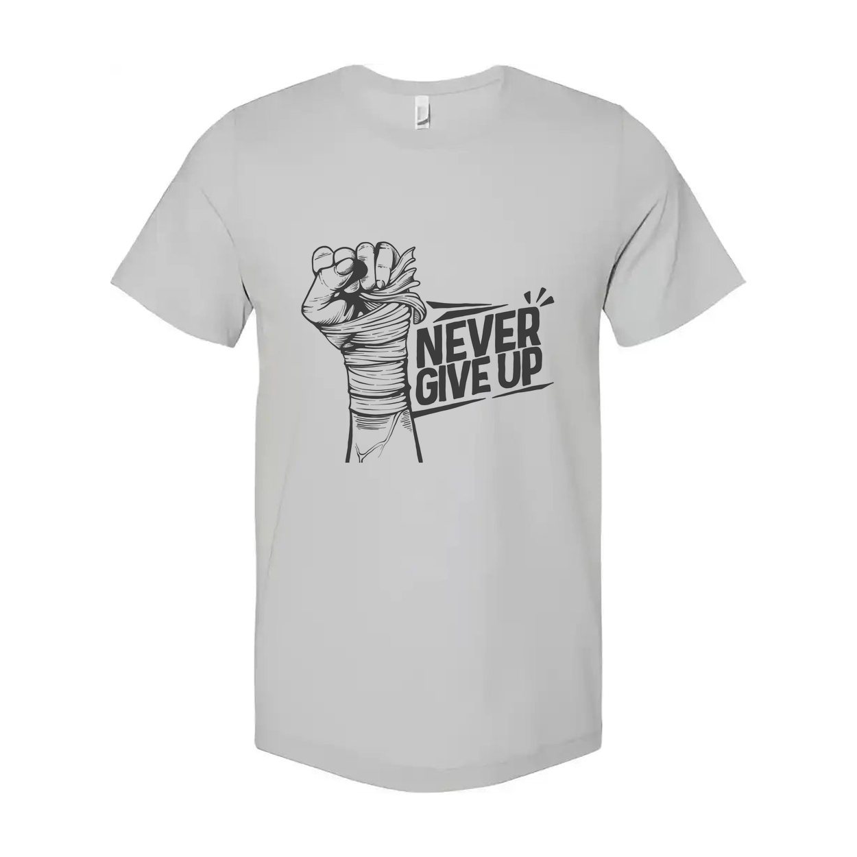Never Give Up Fist Graphic Unisex T Shirt On White Cotton Short Sleeve Tee For Everyday Wear