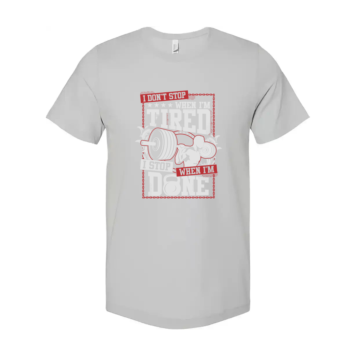 Unisex Graphic T Shirt I Dont Stop When Im Tired With Red Dumbbell Outline Design
