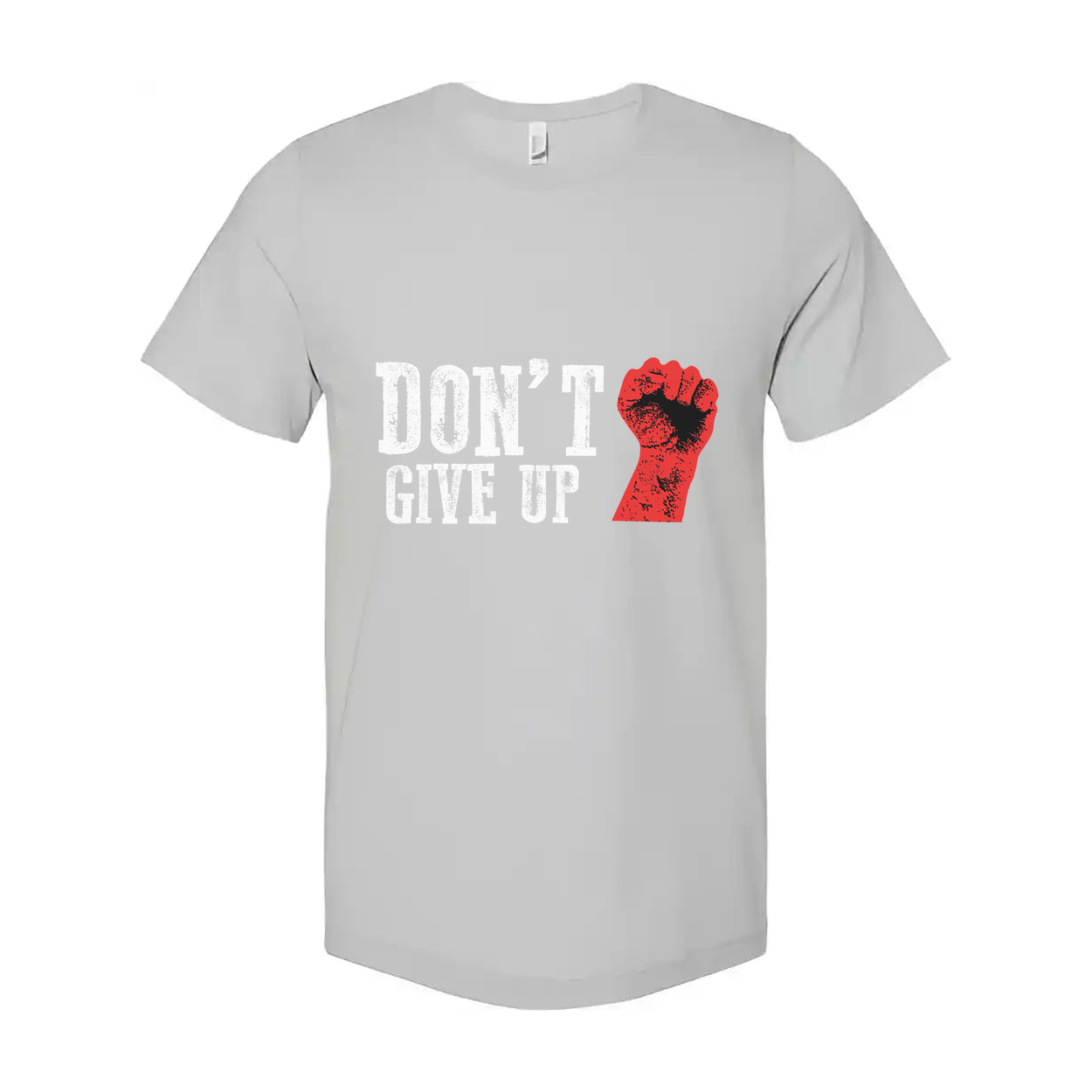 Don't Give Up Graphic Unisex T Shirt With Red Fist Print On White Cotton Tee For Active Wear