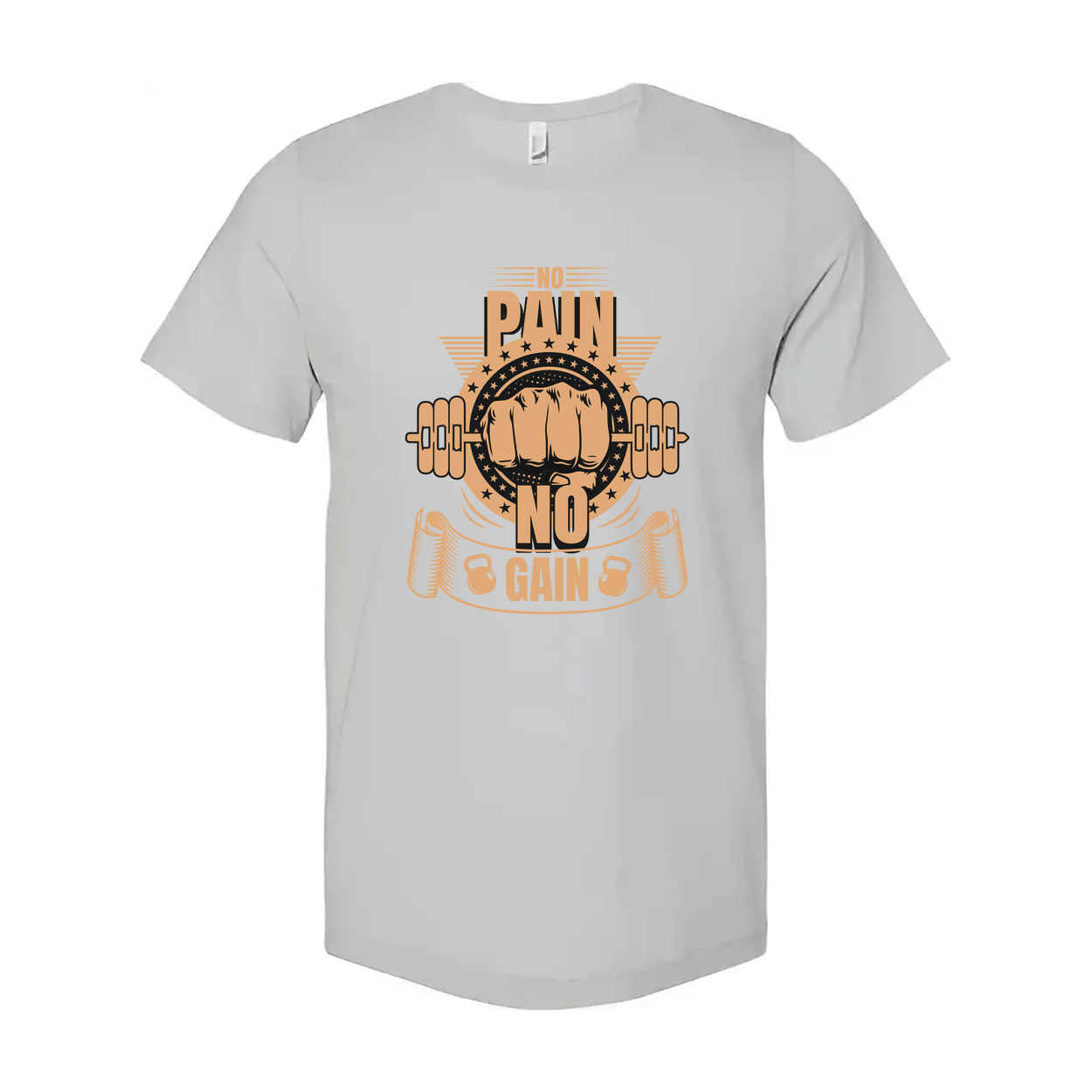 No Pain No Gain Unisex Graphic T Shirt With Fist Lifting Barbell Design In Orange Color