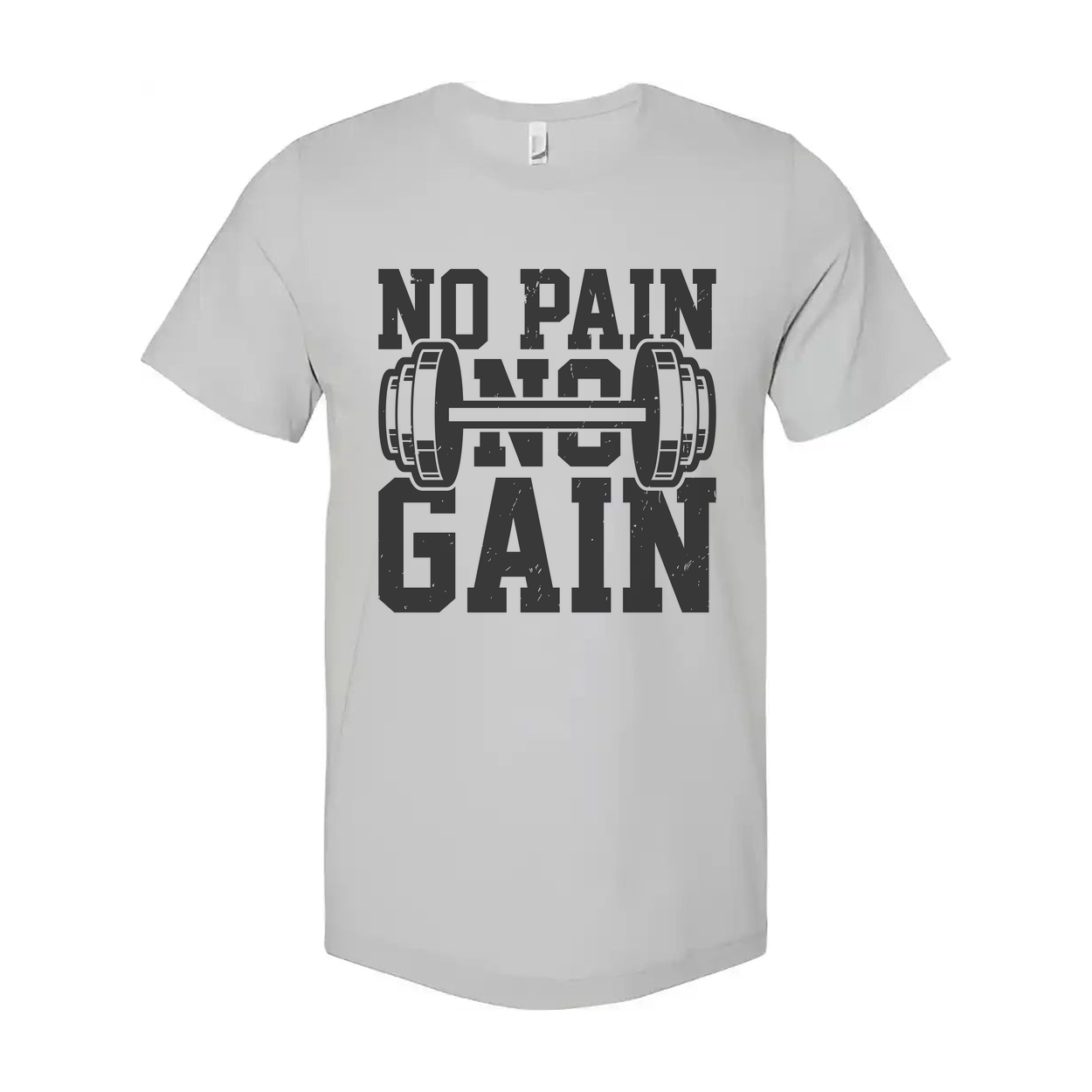 No Pain No Gain Unisex Weightlifting Graphic T Shirt With Barbell Design For Gym Enthusiasts
