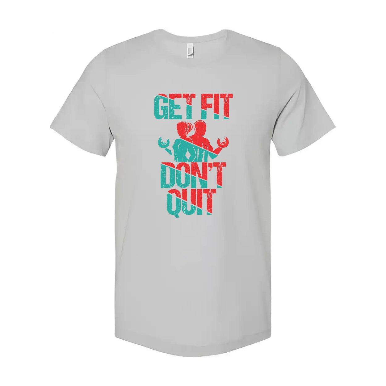 Get Fit Dont Quit Graphic Tee Unisex Workout Shirt With Distressed Red Teal Design