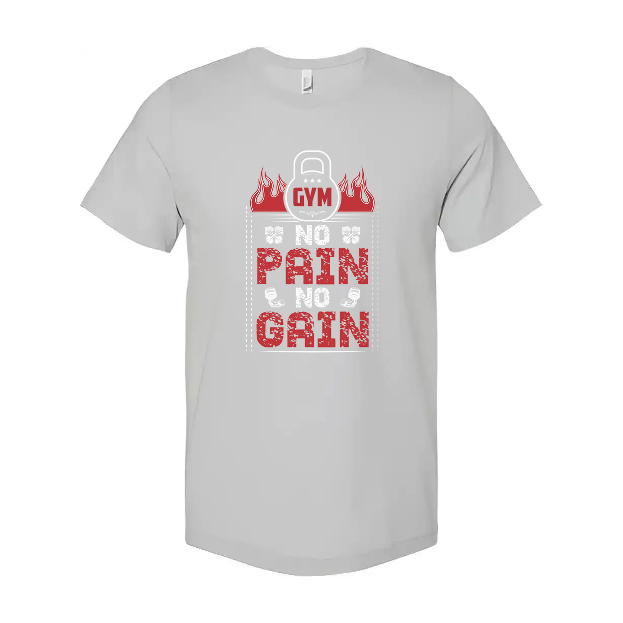 Unisex No Pain No Gain Gym Graphic T Shirt With Flames Design For Fitness Enthusiasts