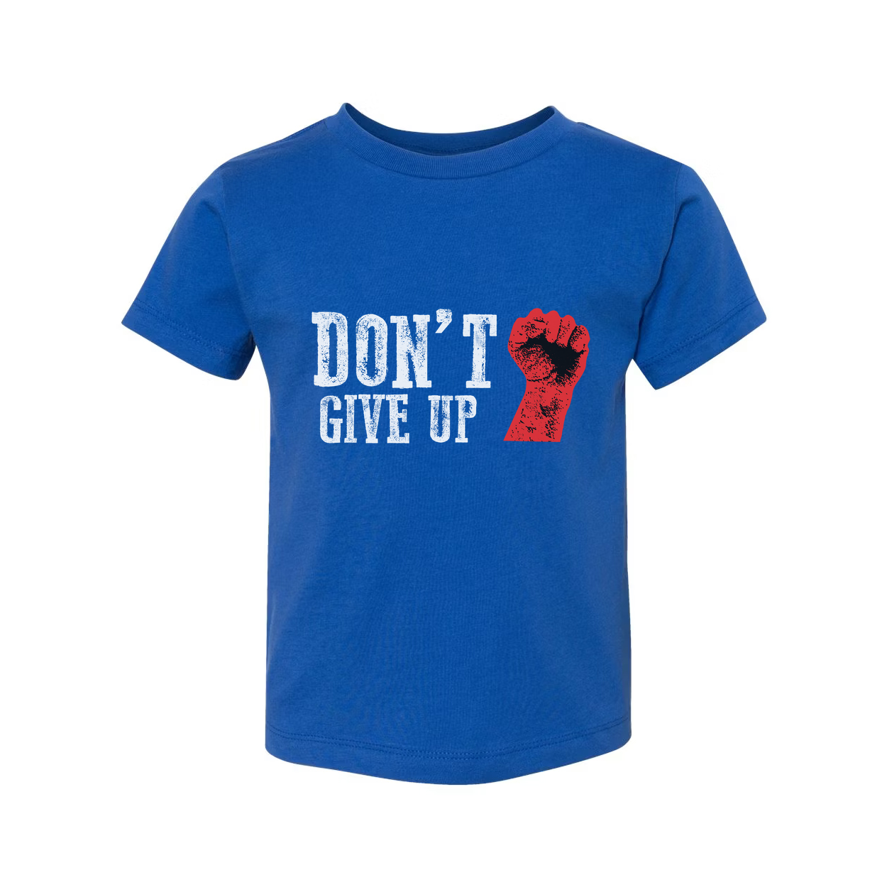 Don't Give Up Graphic Unisex T Shirt With Red Fist Print On White Cotton Tee For Active Wear