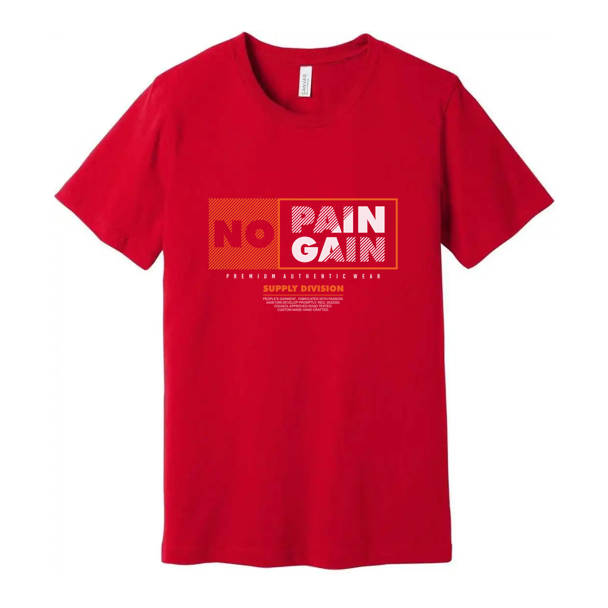 No Pain No Gain Graphic Tee Unisex Short Sleeve Shirt With Orange Accented Panel