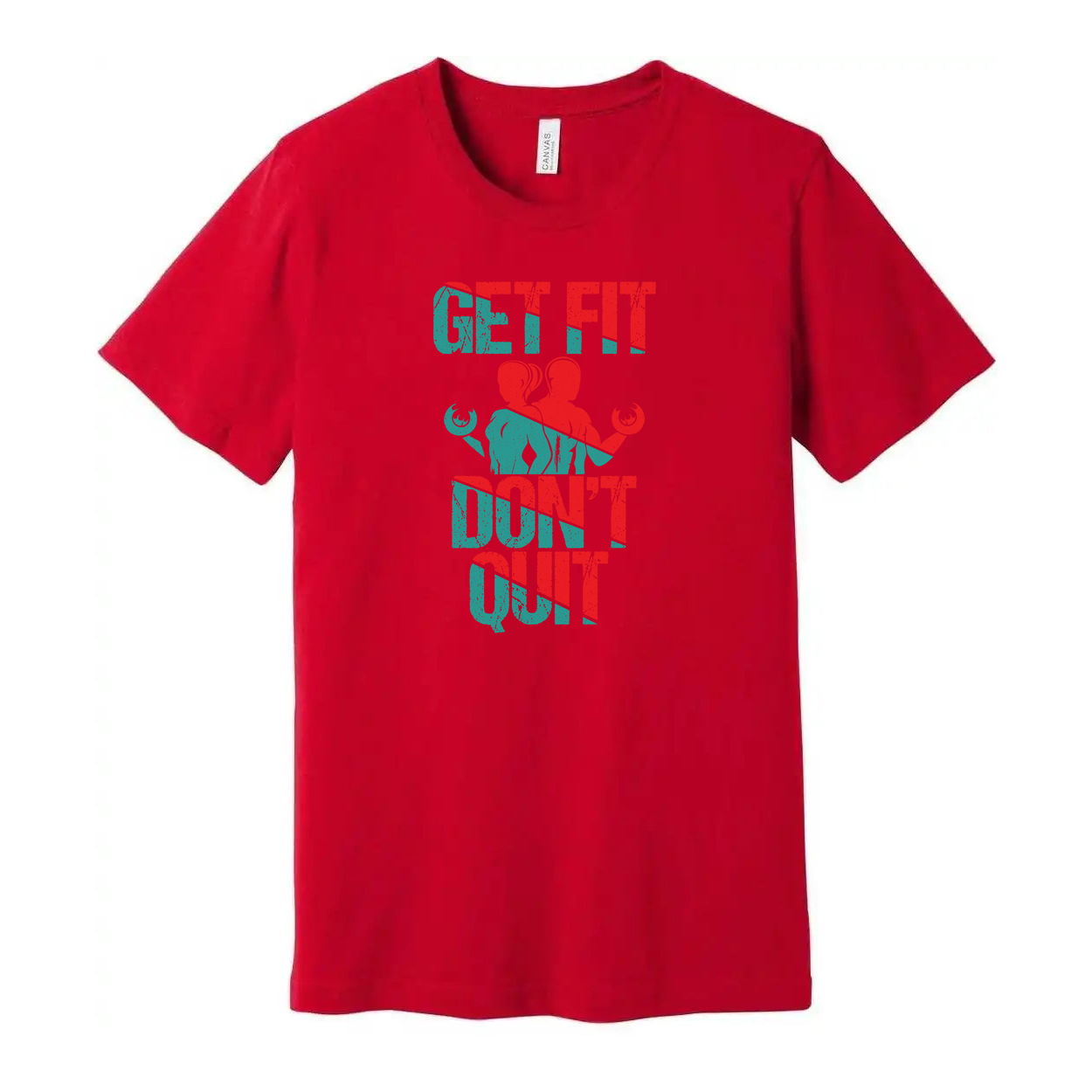 Get Fit Dont Quit Graphic Tee Unisex Workout Shirt With Distressed Red Teal Design