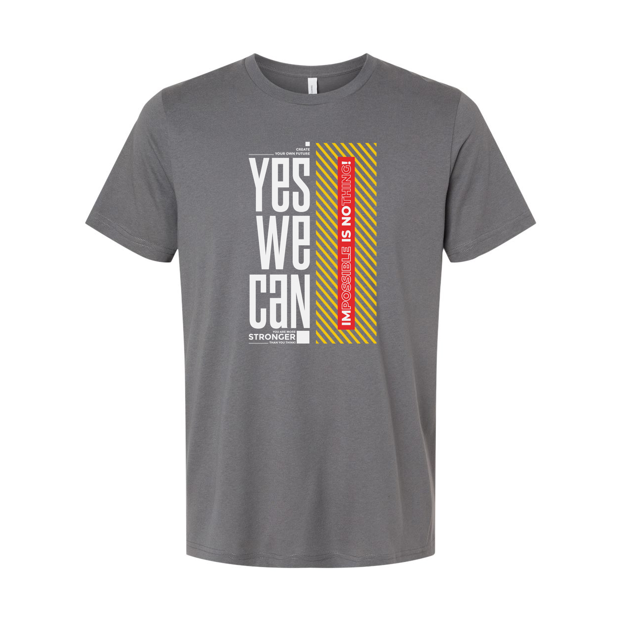 Unisex White T Shirt With Impossible Is Nothing Graphic And Yellow Striped Accent Design