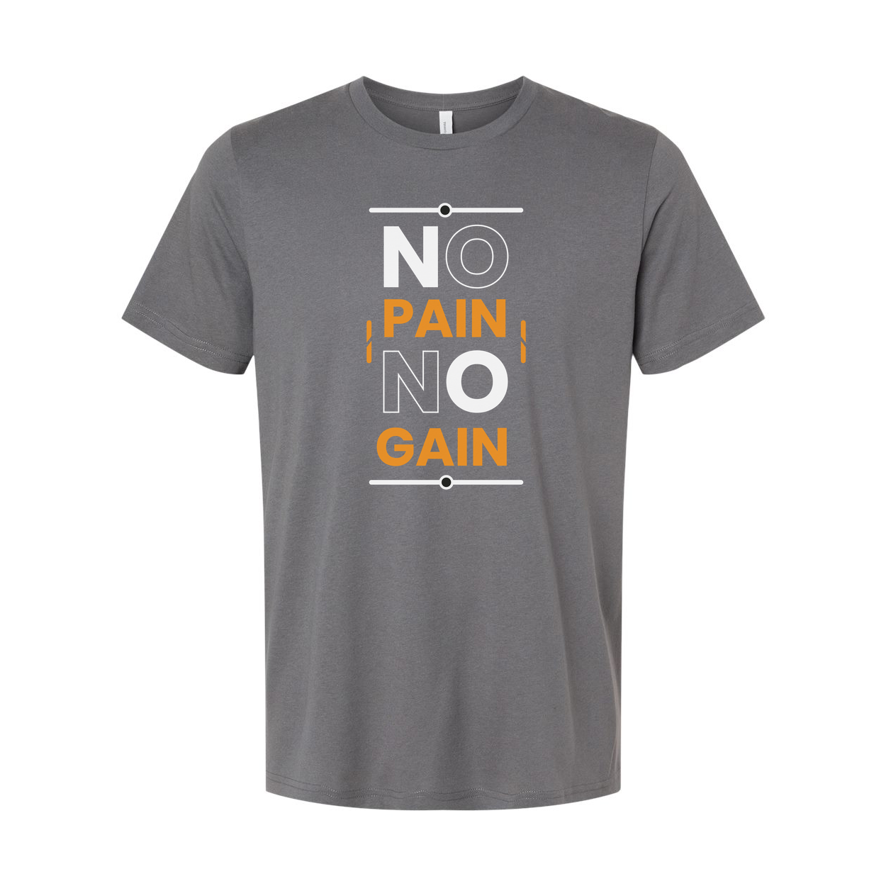 No Pain No Gain Graphic Tee For Unisex Short Sleeve Cotton T Shirt With Bold Orange Text And Minimalist Designs