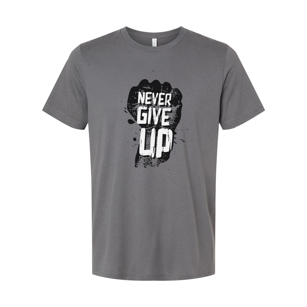 Never Give Up Fist Graphic Unisex Cotton Short Sleeve T Shirt With Bold Black Print
