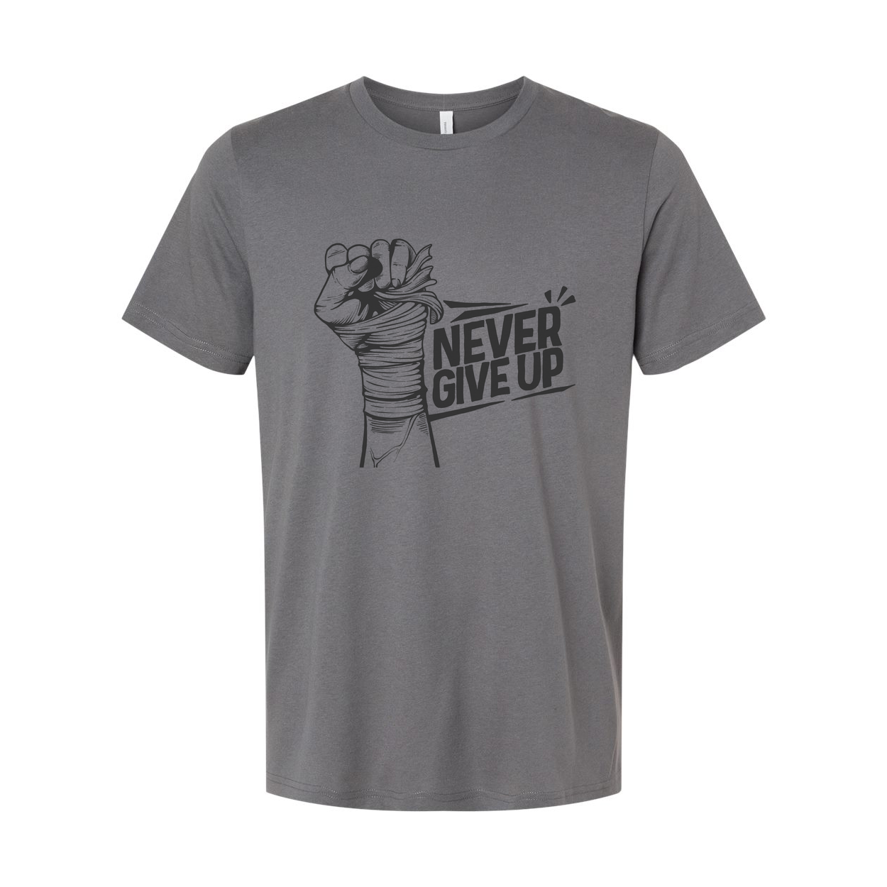 Never Give Up Fist Graphic Unisex T Shirt On White Cotton Short Sleeve Tee For Everyday Wear