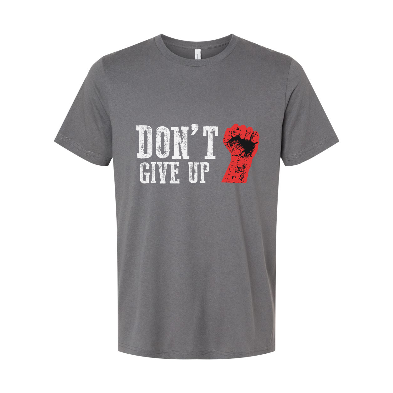 Don't Give Up Graphic Unisex T Shirt With Red Fist Print On White Cotton Tee For Active Wear