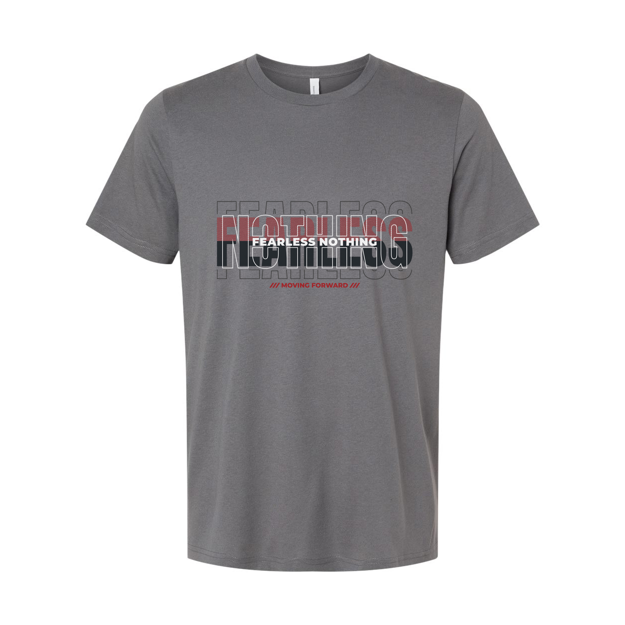 Unisex Fearless Graphic T Shirt With Bold Overlaid Text Design For Workout And Streetwear