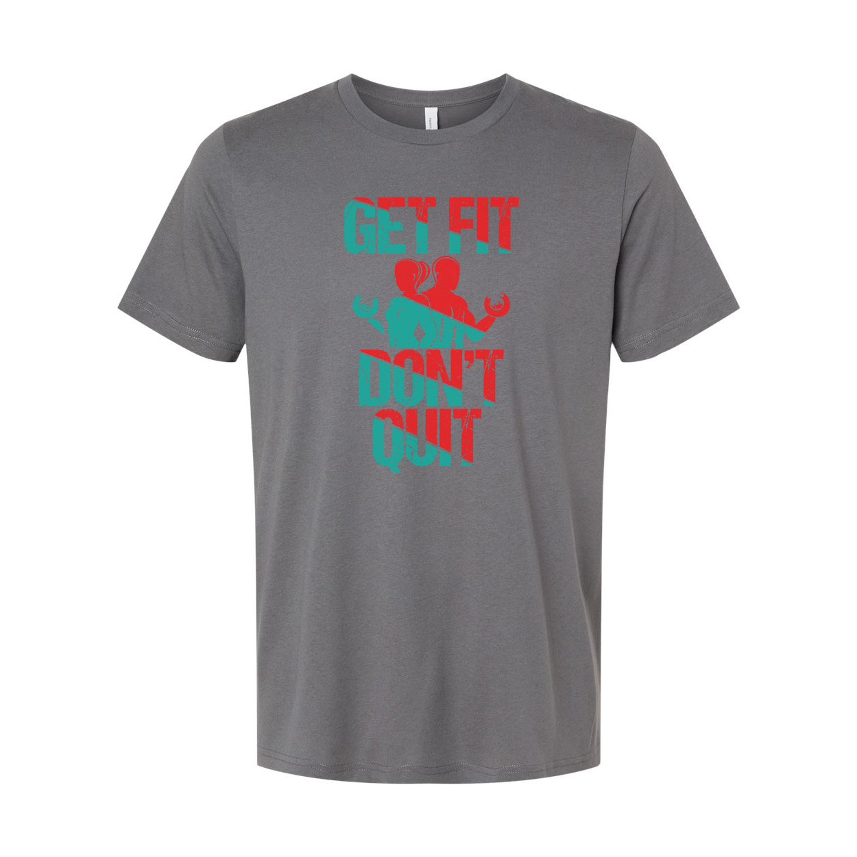 Get Fit Dont Quit Graphic Tee Unisex Workout Shirt With Distressed Red Teal Design