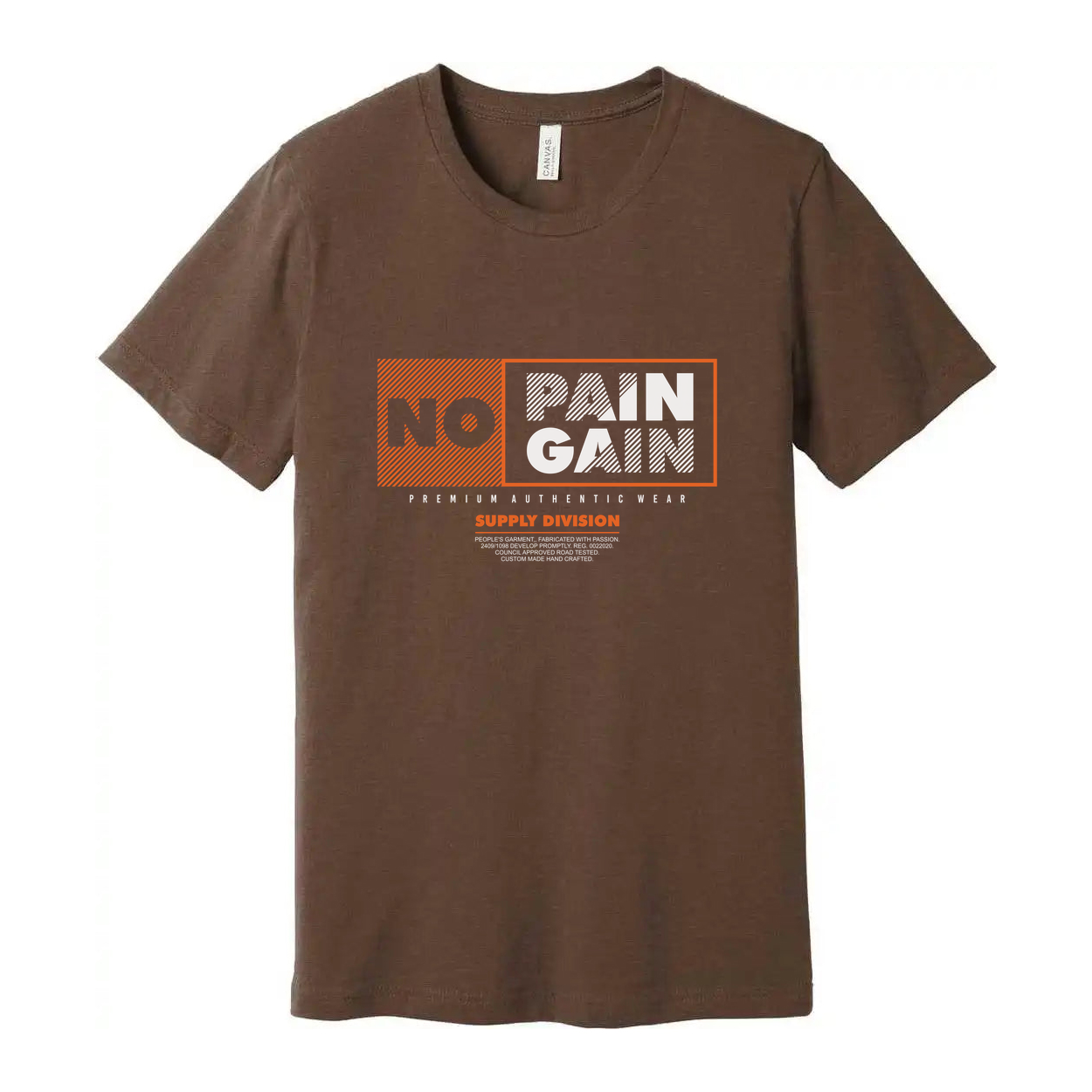 No Pain No Gain Graphic Tee Unisex Short Sleeve Shirt With Orange Accented Panel