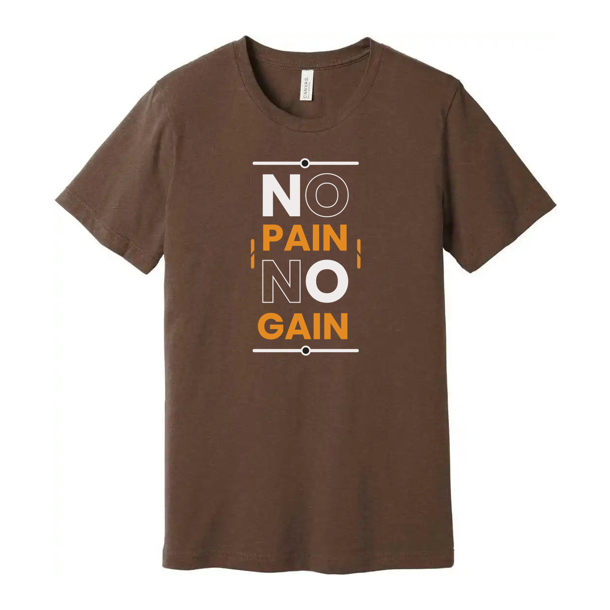 No Pain No Gain Graphic Tee For Unisex Short Sleeve Cotton T Shirt With Bold Orange Text And Minimalist Designs