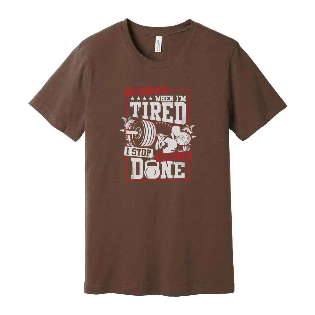 Unisex Graphic T Shirt I Dont Stop When Im Tired With Red Dumbbell Outline Design