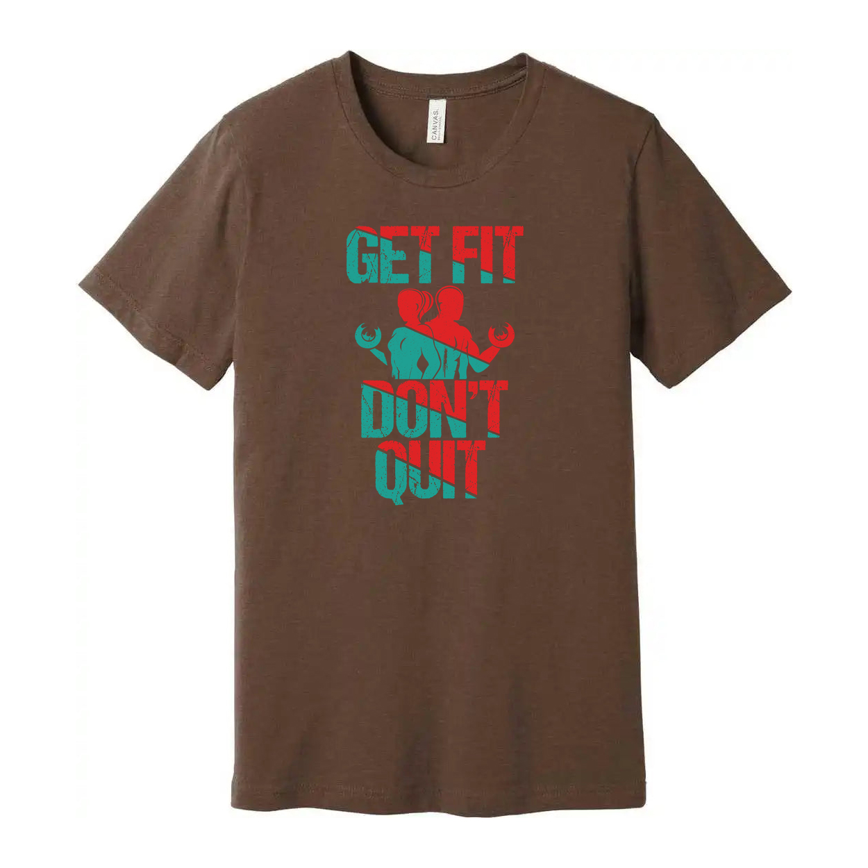 Get Fit Dont Quit Graphic Tee Unisex Workout Shirt With Distressed Red Teal Design