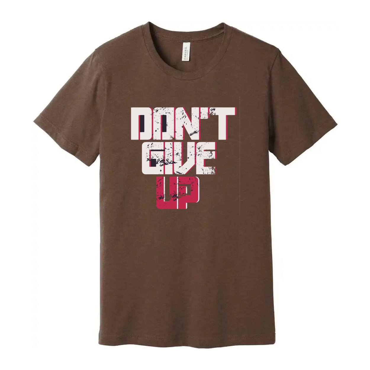 Don't Give Up Graphic T Shirt Unisex White Short Sleeve With Pink And Black Design