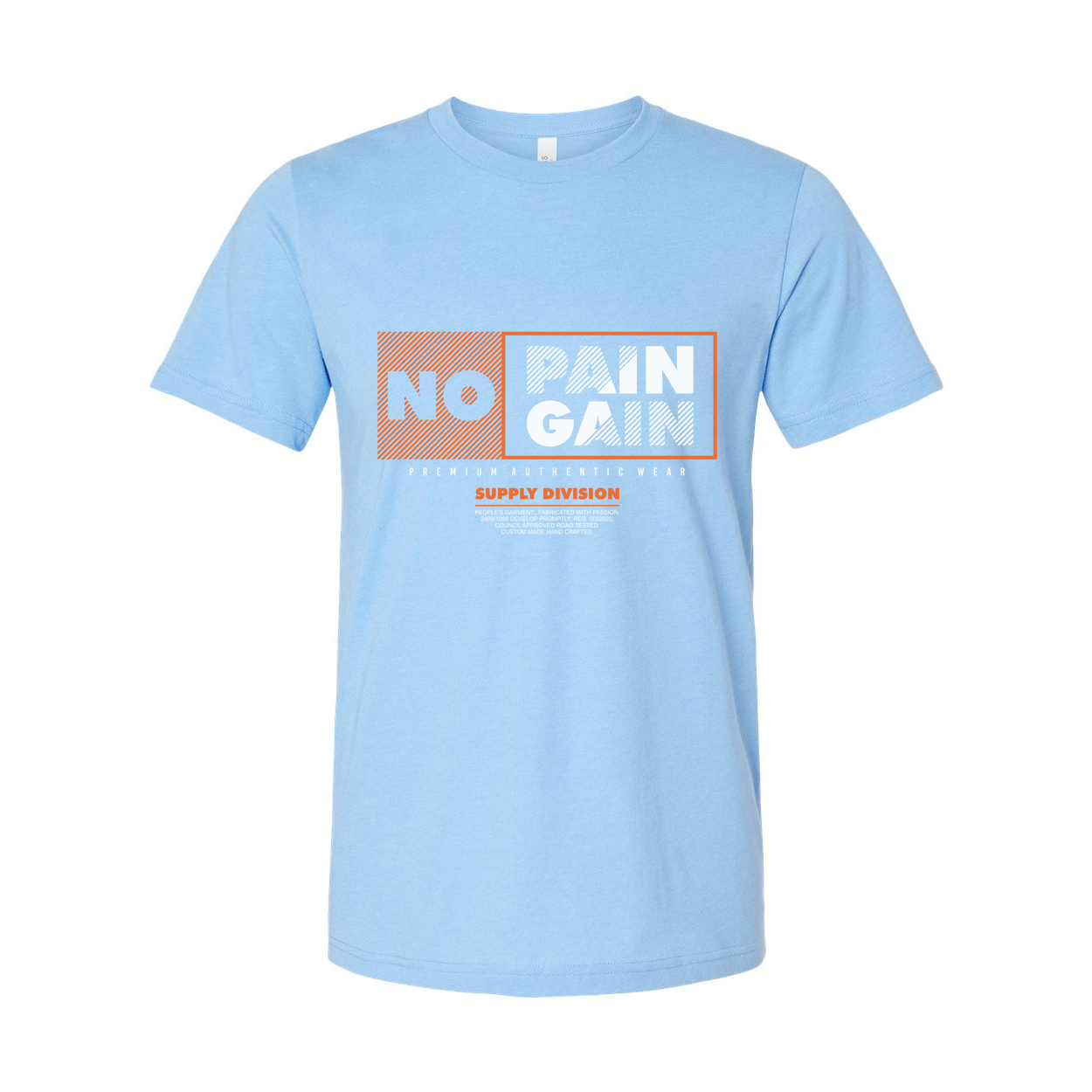 No Pain No Gain Graphic Tee Unisex Short Sleeve Shirt With Orange Accented Panel