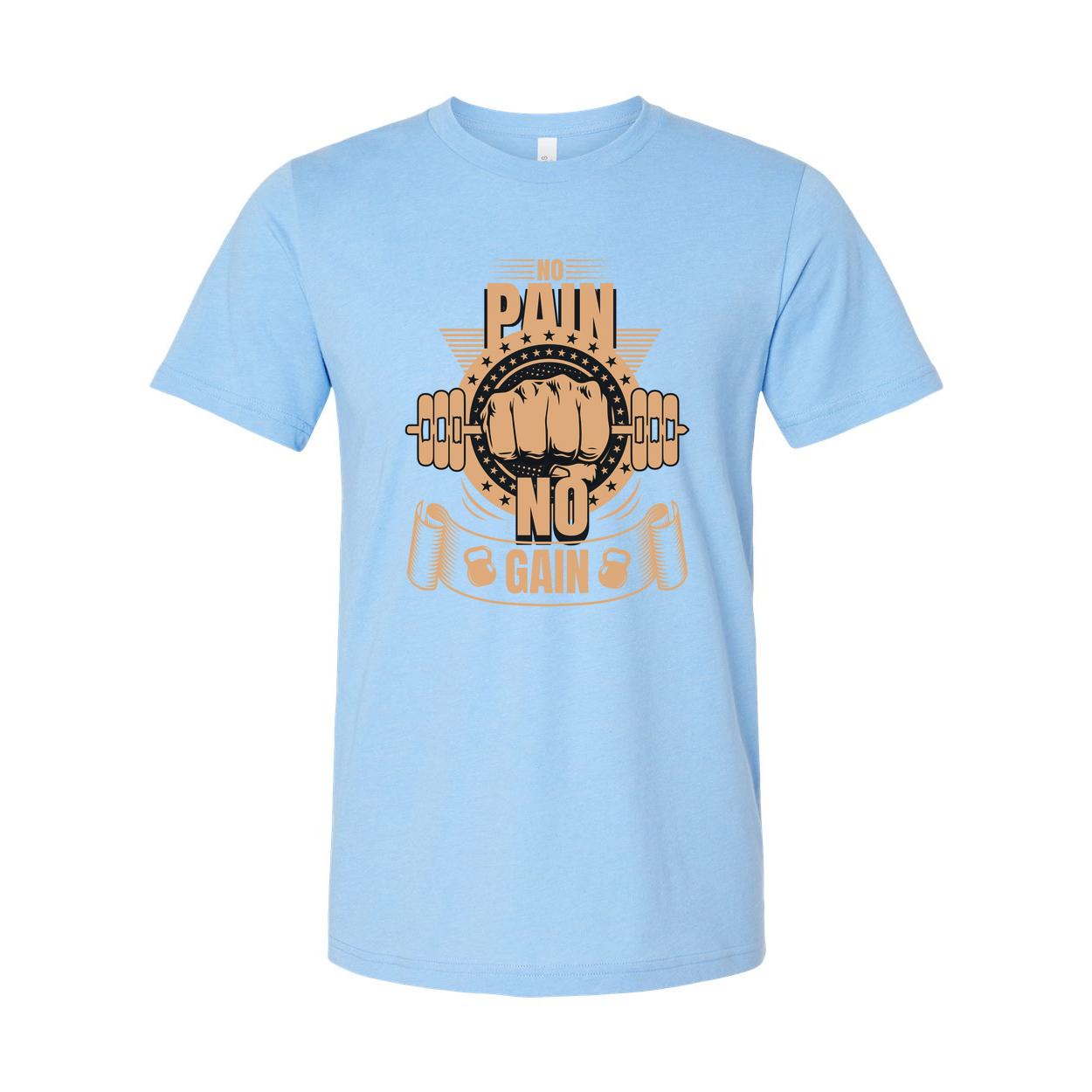 No Pain No Gain Unisex Graphic T Shirt With Fist Lifting Barbell Design In Orange Color