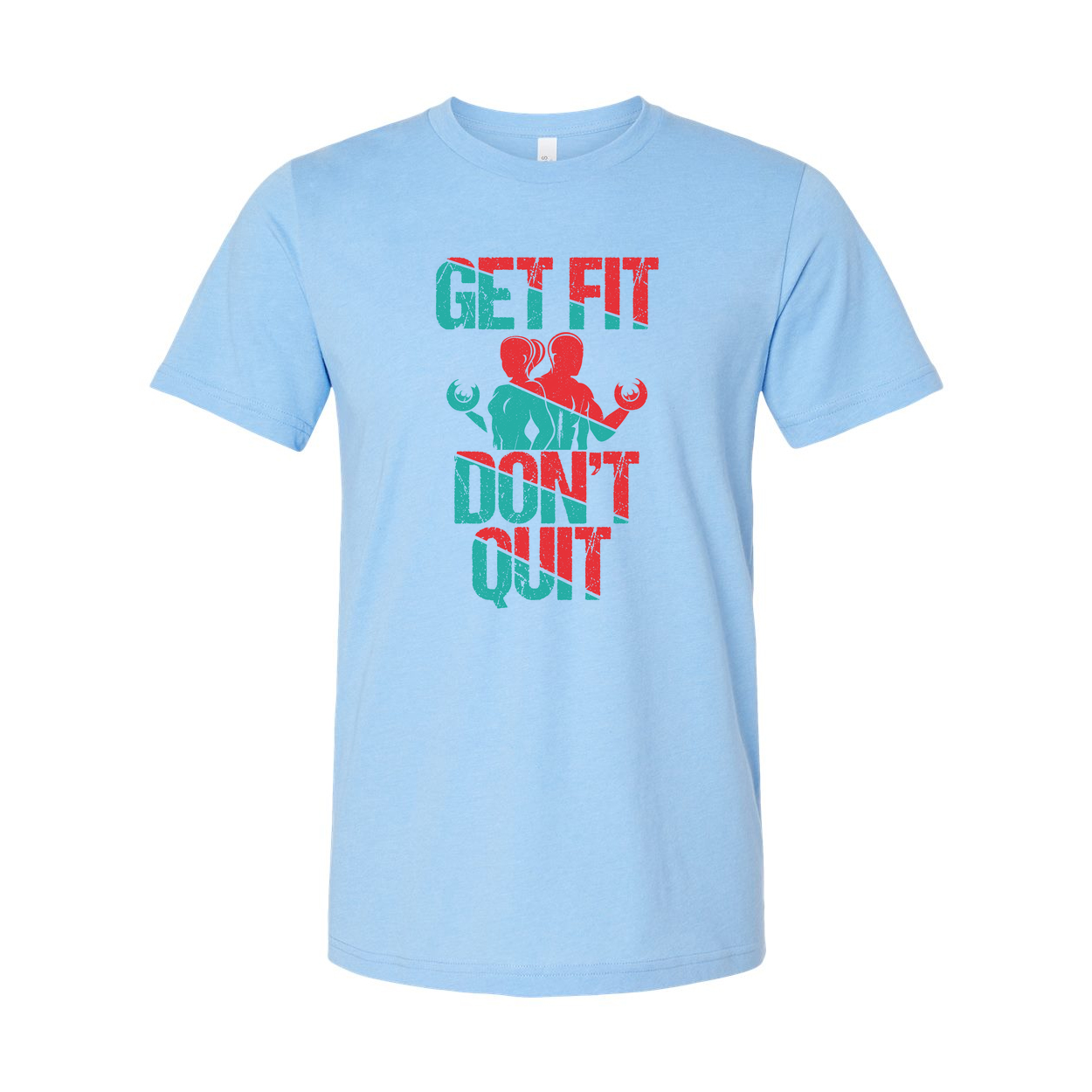 Get Fit Dont Quit Graphic Tee Unisex Workout Shirt With Distressed Red Teal Design