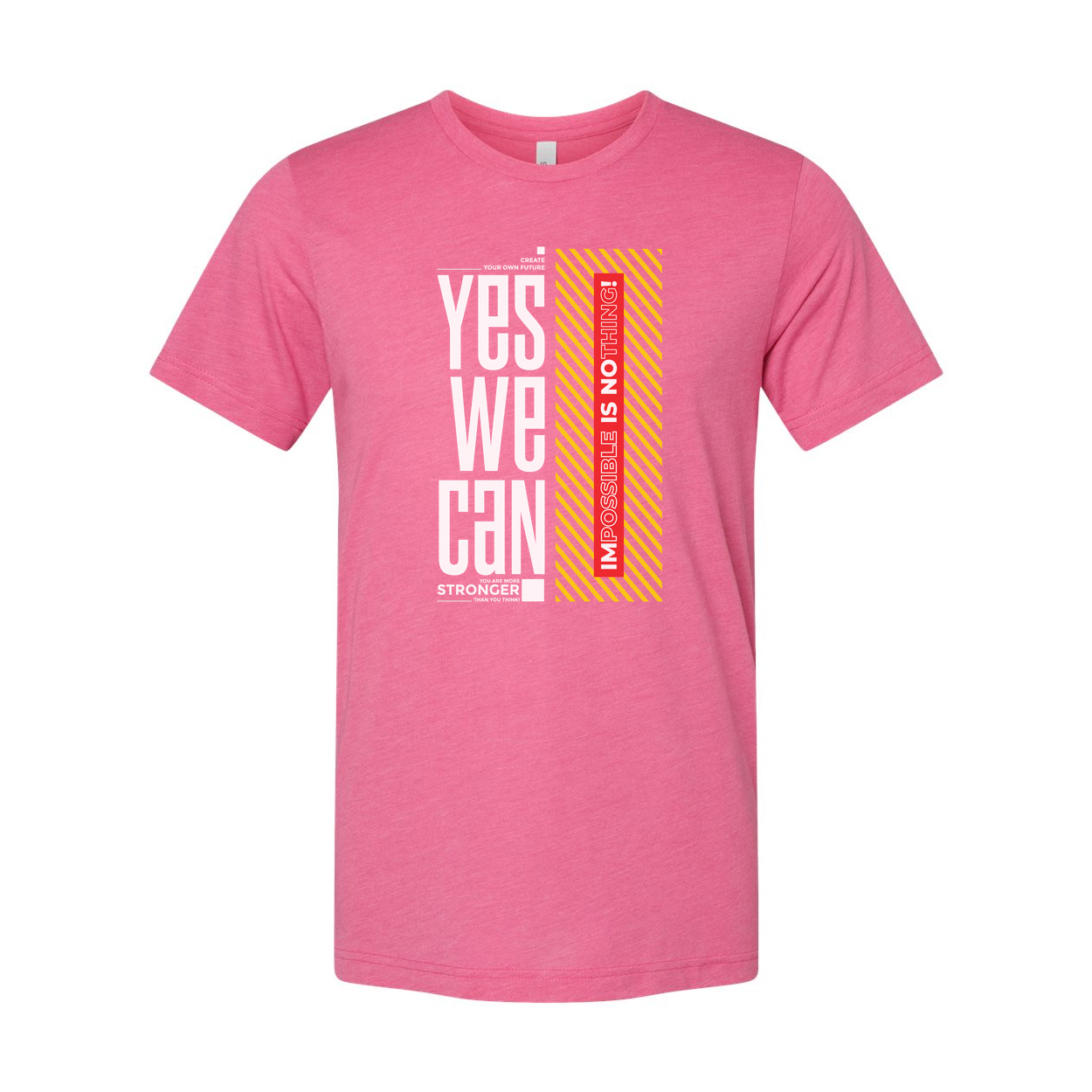 Unisex White T Shirt With Impossible Is Nothing Graphic And Yellow Striped Accent Design