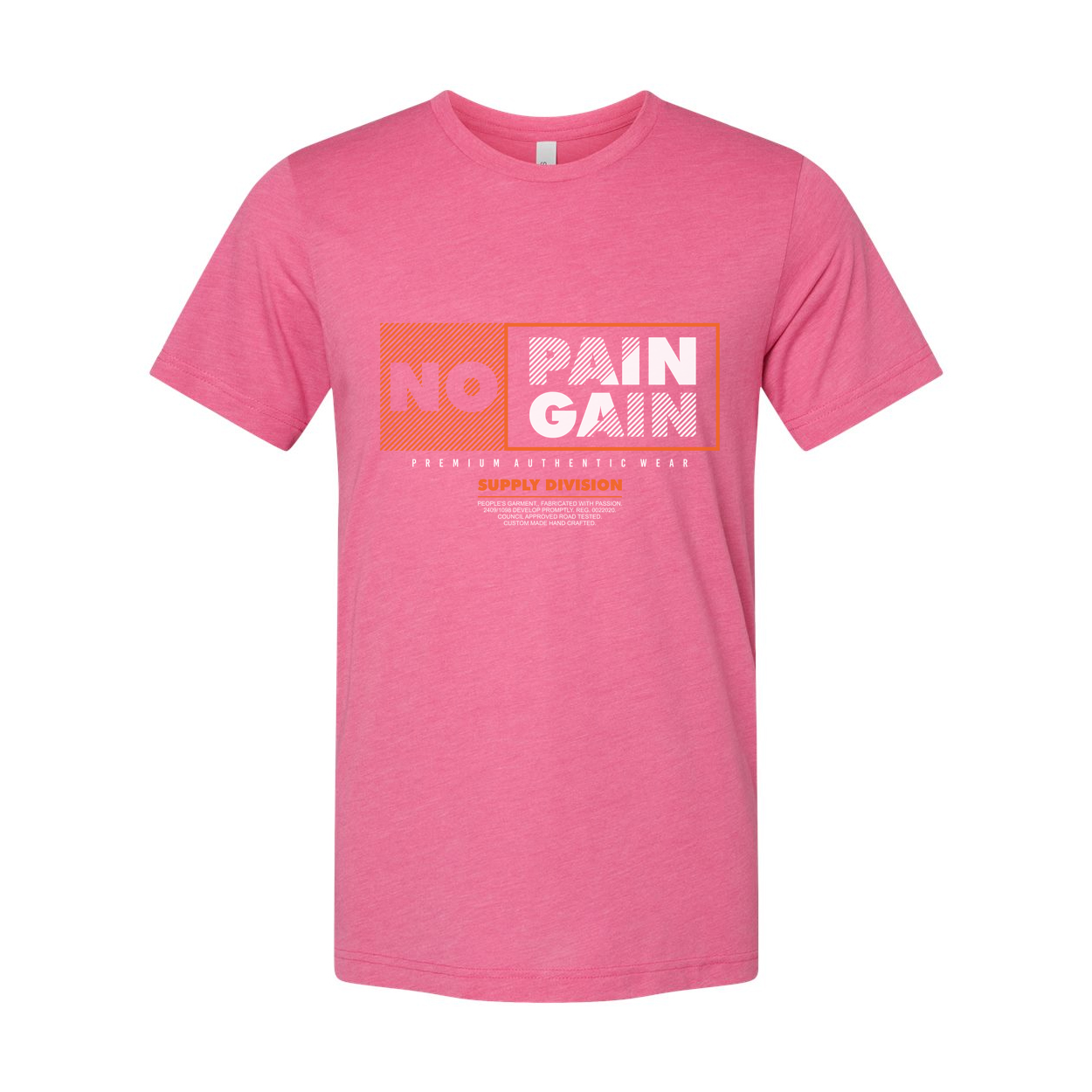 No Pain No Gain Graphic Tee Unisex Short Sleeve Shirt With Orange Accented Panel