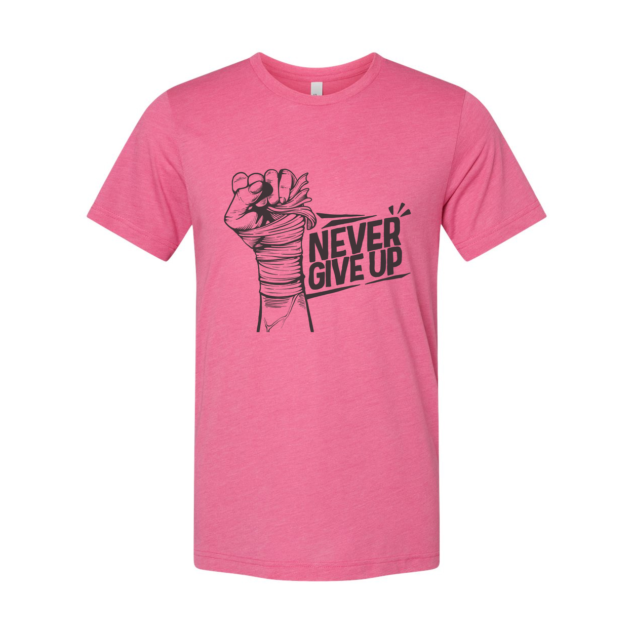 Never Give Up Fist Graphic Unisex T Shirt On White Cotton Short Sleeve Tee For Everyday Wear