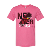 Never Give Up Graphic T Shirt Unisex White Cotton Tee With Bold Red Black Design