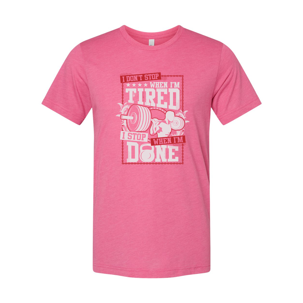 Unisex Graphic T Shirt I Dont Stop When Im Tired With Red Dumbbell Outline Design