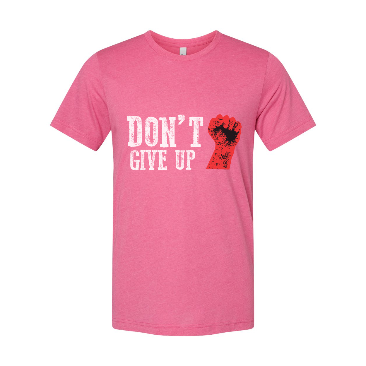 Don't Give Up Graphic Unisex T Shirt With Red Fist Print On White Cotton Tee For Active Wear
